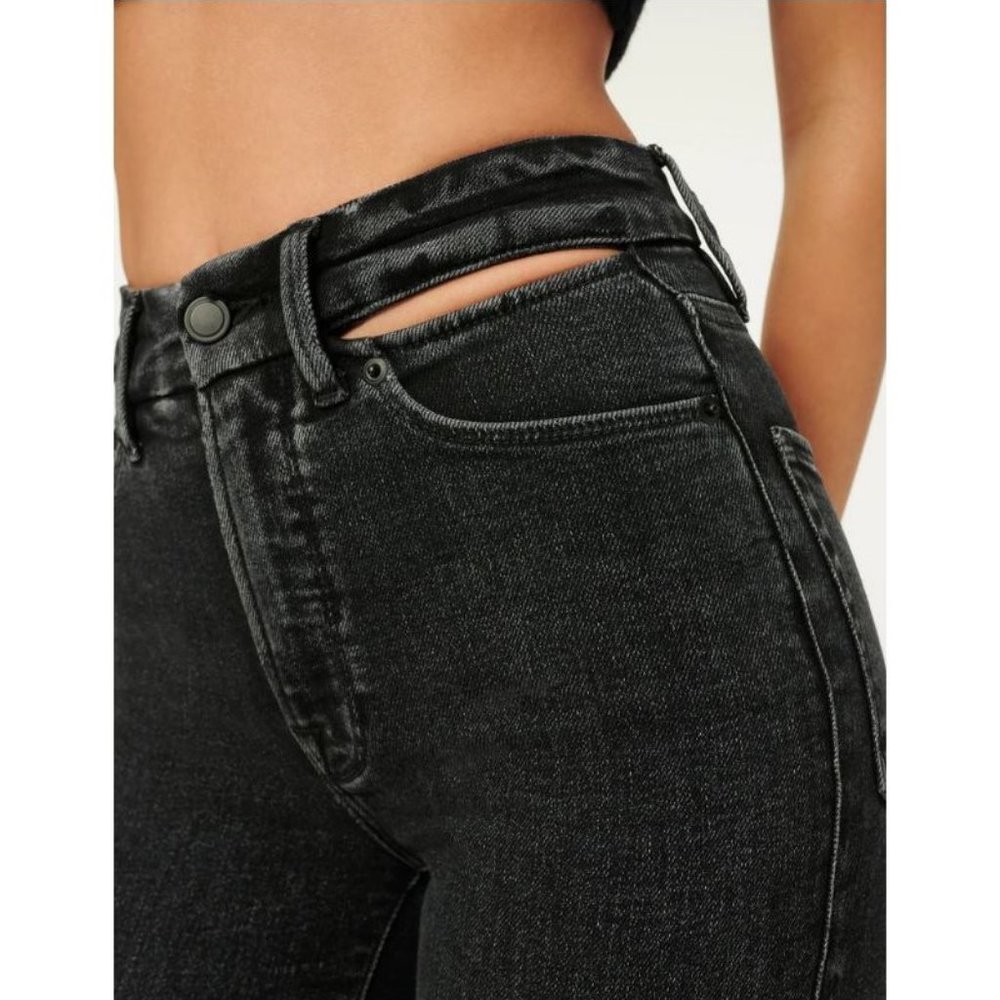 Good American Good Waist Slit Jeans GLSW419T Black210 10 / 30 FITS LIKE 8 - Picture 3 of 7